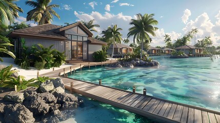 Fototapeta premium conceptual design of an overwater bungalow resort with James Hardie Siding
