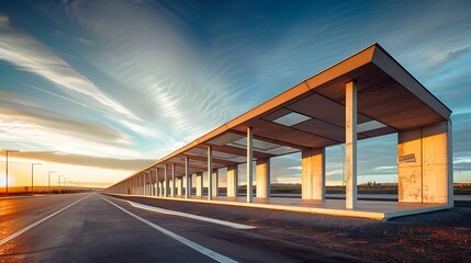Obraz premium series of highway rest stops constructed from highly durable fiber cement panels, designed to offer travelers a safe, clean, and welcoming environment in a cost-effective, sustainable manner