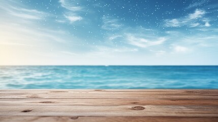 A wooden deck overlooks the sparkling ocean beneath a sky filled with twinkling stars, creating a serene and picturesque seaside view perfect for relaxation.