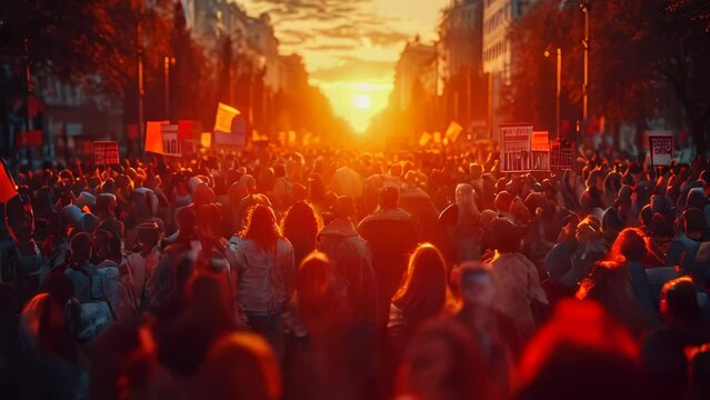 Raised hands of a crowd of people at a strike rally, an illegal mass event in the fight for the rights and freedom of citizens