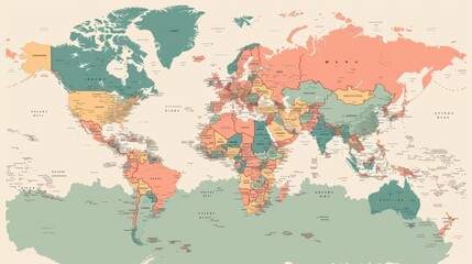 A vintage-style political world map featuring country names and boundaries, blending classic artistry with informative content, suitable for educational and decorative use.