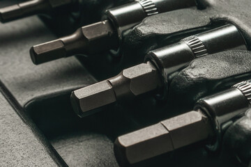 Obraz premium Various types of metal steel screwdriver bits