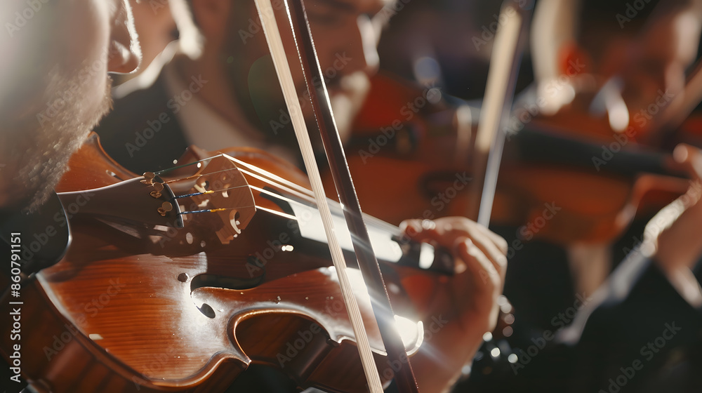 Aufkleber elegant string quartet performing at wedding reception in restaurant handsome man in suits playing v