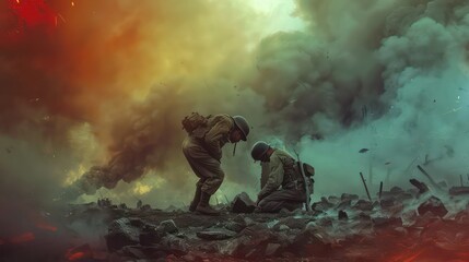 A medic kneeling beside a fallen comrade