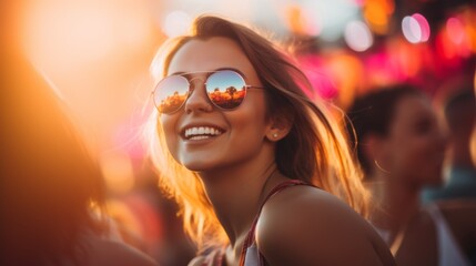 An individual enjoying a live concert surrounded by vibrant colorful lights, capturing the energy, excitement, and joy of experiencing live music performances.