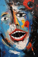 Abstract oil painting of screaming face with bold brushstrokes. Concept of emotion, fear, scream, artistic expression. Metaphorical associative card. Psychological abstract picture. Vertical