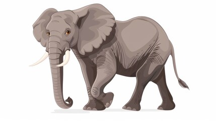 Fototapeta premium A realistic animated elephant depicted in a walking pose. The detailed illustration showcases the elephant's strong build and expressive eyes on a plain background.