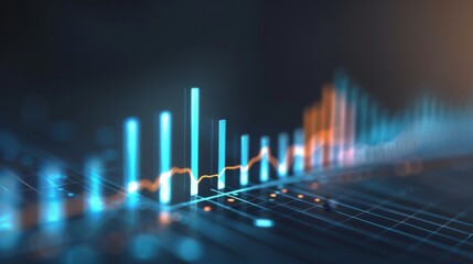 Abstract glowing financial and business growth chart with a blurry background, representing data analysis and trading.