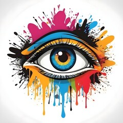 Colorful Eye With Paint Splatter Illustration, graffiti