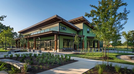 Obraz premium detailed shot of a community center in a suburban park