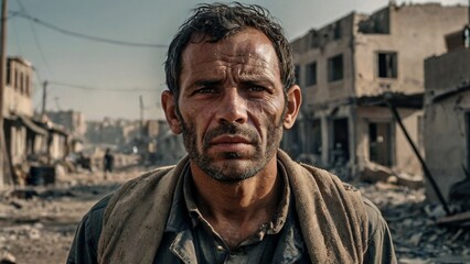 Obraz premium Civilian refugee affected from aggression of war and battle escape city from war zone which has no little comeliness