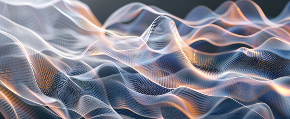 Obraz premium Waves of light fabric with nano structure in future, abstract cyber data background. Concept of digital ai technology, futuristic tech material, nanotechnology