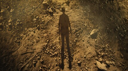 The shadow of a fallen soldier cast long over the battlefield