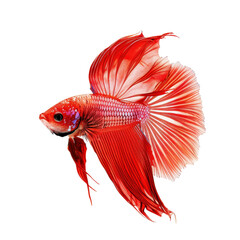 Fototapeta premium Vibrant red betta fish with delicate fins and full colors, isolated on white background, perfect for aquatic life and pet-themed imagery.