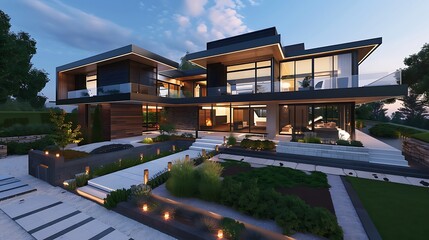 luxurious modern villa with James Hardie Siding seamlessly integrating into a minimalist landscape design