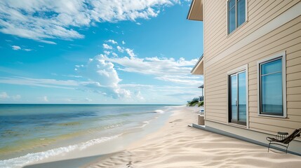 Fototapeta premium luxury coastal villa with beige James Hardie Siding