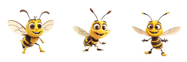 Bee, cartoon character, isolated on transparent background 
