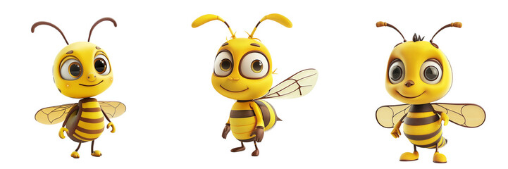 Bee, cartoon character, isolated on transparent background 