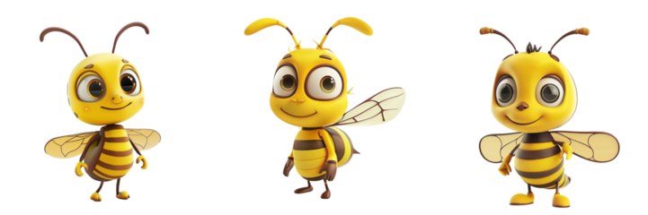 Bee, cartoon character, isolated on transparent background 