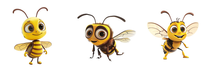 Bee, cartoon character, isolated on transparent background 