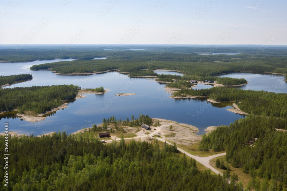 Canvas Prints aerial view of lake and land area generative ai