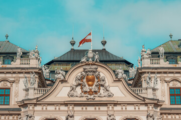 Belvedere Palace with Austrian flag in Vienna,