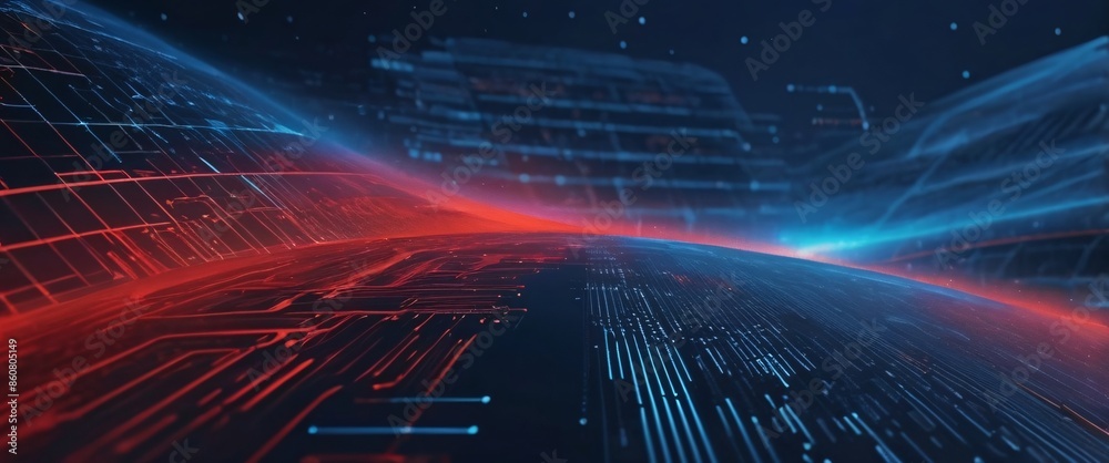 Wall mural abstract background of coding software for geoscience, red and blue tone
