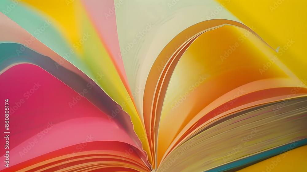 Poster The book opens and the book page rolls into the heart colorful background selective focus and with a very shallow depth of field : Generative AI
