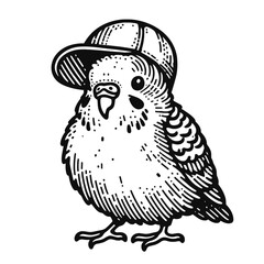 cool budgerigar parrot wearing a cap sketch