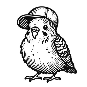 recommend clip art: cool budgerigar parrot wearing a cap sketch
