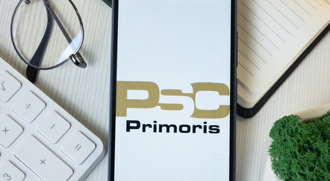 New York, USA - 11 June 2024: Primoris Services Corporation Logo on Phone Screen, PSC Company Icon