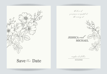 Luxurious vintage card of rose flower. Rosehip vector illustration.