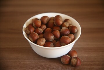 hazelnuts in a white bowl