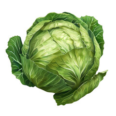 Fototapeta premium Fresh green cabbage isolated on white background. Perfect for healthy eating, cooking, and dietary concepts.