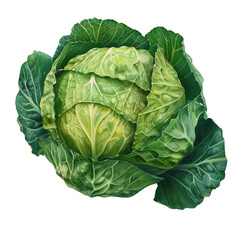 Obraz premium Fresh green cabbage vegetable isolated on white background, perfect for salads, soups, and healthy meals.
