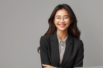 Asian Office Worker Holding Laptop Against Pastel Background | Professional Style, Modern Office, Pastel Aesthetic