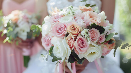 Obraz premium Wedding bouquets of the bride Soft focus : Generative AI