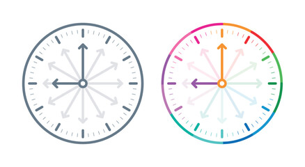 round arrow clock concept. multicolored analog clock symbol. round clock concept