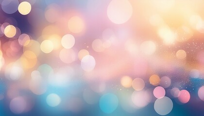 Obraz premium An abstract blur bokeh banner background in pastel colors, including soft pink, blue, and yellow bokeh lights.