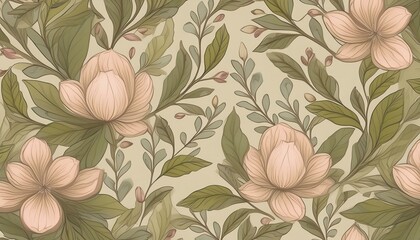 Fantasy Blush Olive Floral Digital Paper Seamless Patterns Background