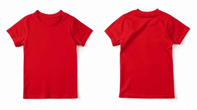 Red kids t-shirt mock up, front and back view, isolated. Plain red shirt mockup. Tshirt design template. Blank tee for print