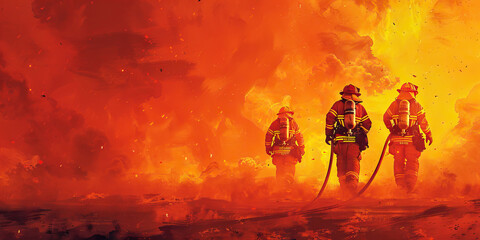 Fototapeta premium Orange Alarm: Firefighters Battling an Inferno