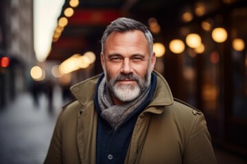 Fototapeta premium Portrait of a handsome senior man with gray beard in the street.