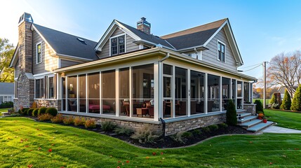 suburban home with an entire back wall that transitions into a large screened porch