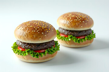 2 grilled cheeseburgers, on isolated on white color background.