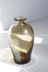 Vintage smoked glass vase. Clear gray glass vessel. 