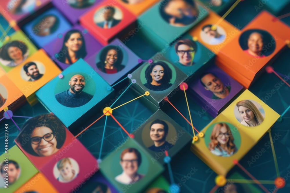 Aufkleber a vibrant, abstract image representing the connectedness of online communities on social media platf