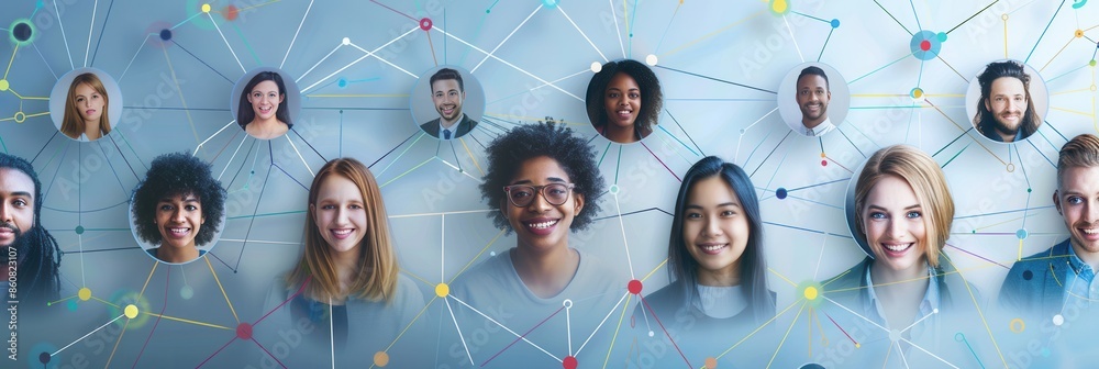 Aufkleber A diverse group of people connected through a digital network, showcasing the power of online communities. Generative AI