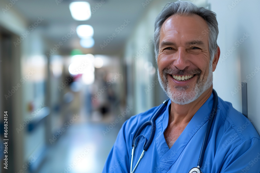 Wall mural portrait of smiling doctor in hospital