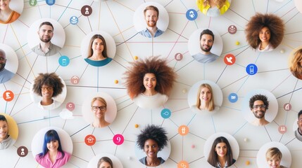 An image depicting a diverse group of people connected through a social media network, emphasizing the power of community and inclusivity. Generative AI